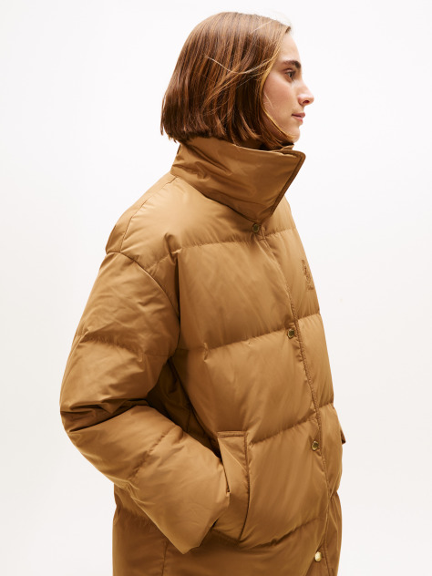Brown Crest Embroidery Down Puffer Coat  Women