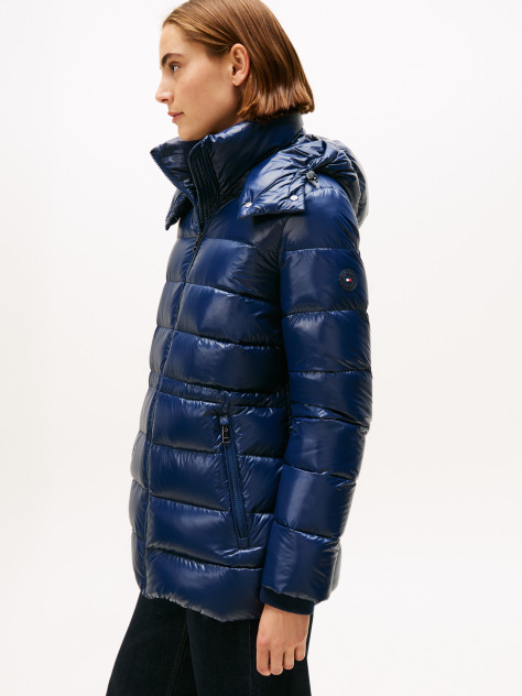 Blue Shiny Water Repellent Down Puffer Coat  Women