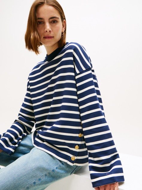 Multi Gold-Tone Button Stripe Sweatshirt  Women