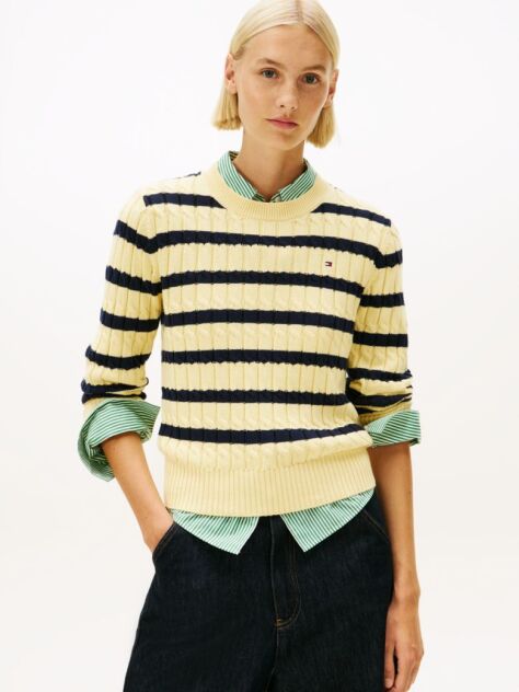 Multi Cable Knit Crew Neck Jumper  Women