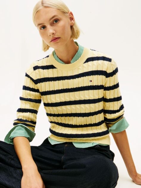 Multi Cable Knit Crew Neck Jumper  Women