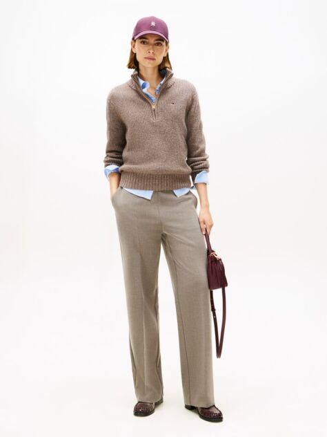 Brown Pressed Crease Straight Leg Trousers  Women