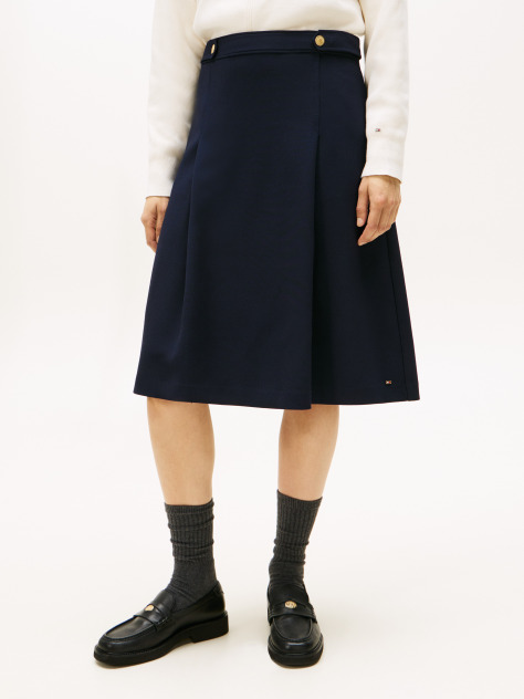 Blue Gold-Tone Button A-Line Midi Skirt  Women