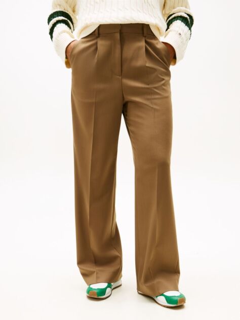 Brown Timeless Wool Blend Wide Leg Trousers  Women