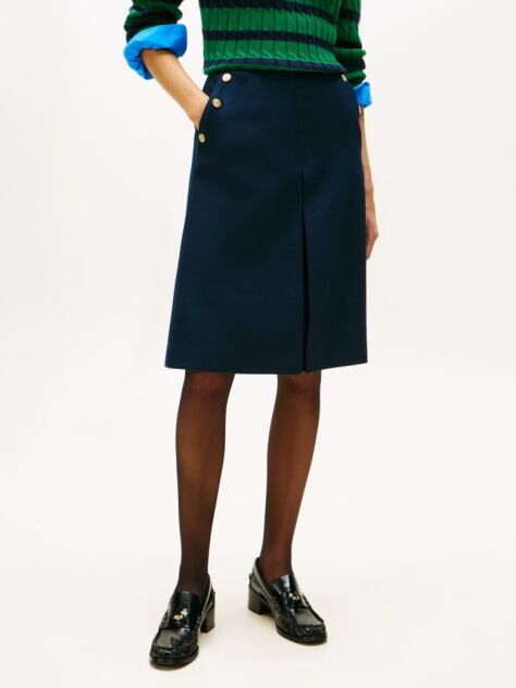 Blue Gold-Tone Button A-Line Skirt  Women