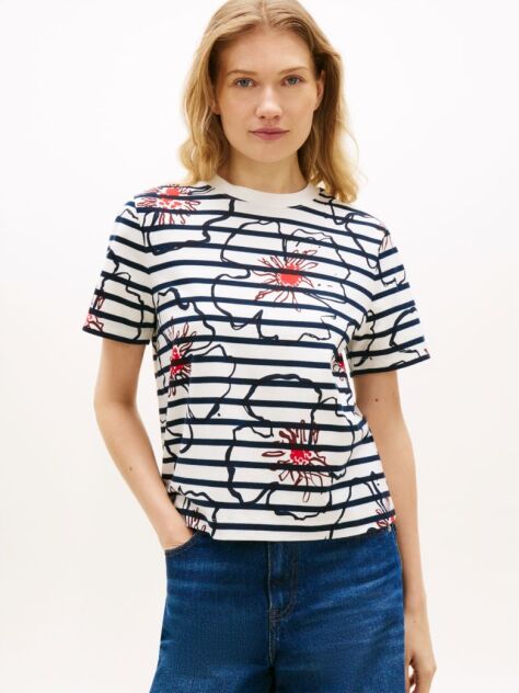 Multi Floral Graphic Interlock Knit T-Shirt  Women