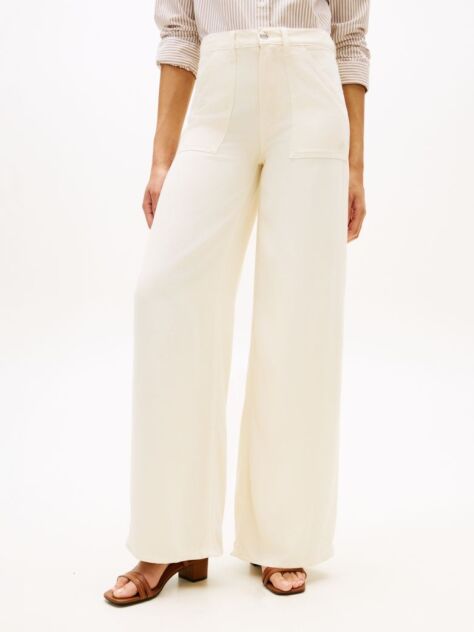 Beige 70s High Rise Wide Leg Jeans  Women