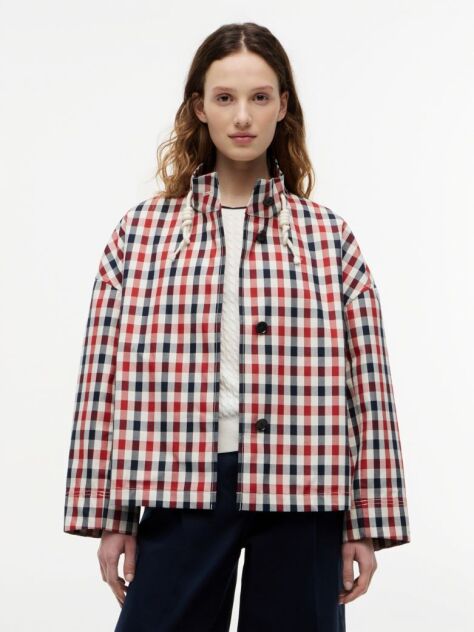 Blue Check Relaxed Short Parka  Women