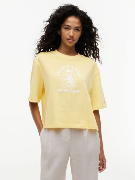 Yellow Crest Embroidery Relaxed Washed Jersey T-Shirt  Women