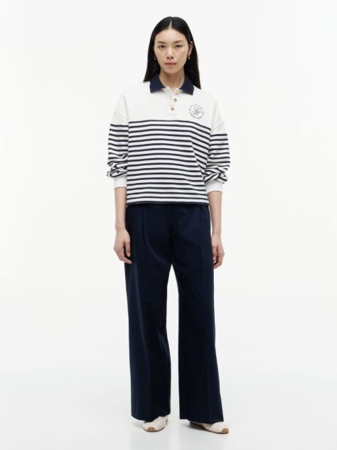 Multi Gold-Tone Button Relaxed Polo Sweatshirt  Women