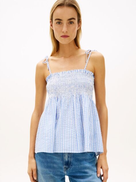 Multi Seersucker Smock Spaghetti Strap Top  Women