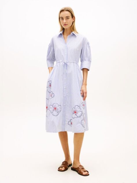 Multi Embroidery Poplin Midi Shirt Dress  Women
