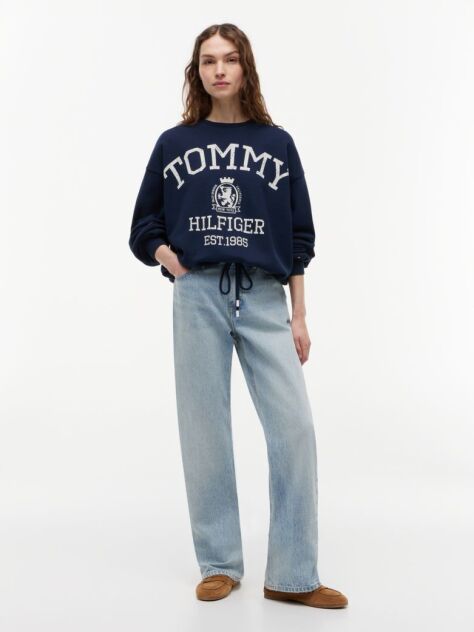 Blue Crest Logo Drawstring Hem Relaxed Sweatshirt  Women