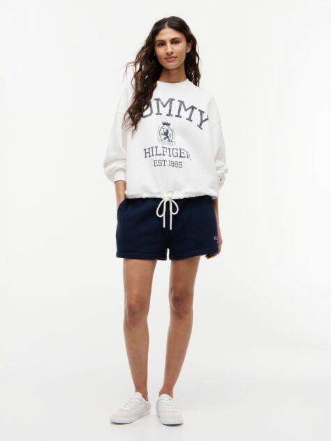 White Crest Logo Drawstring Hem Relaxed Sweatshirt  Women