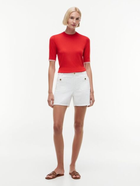 Red Tipped Short Sleeve Jumper With Silk  Women