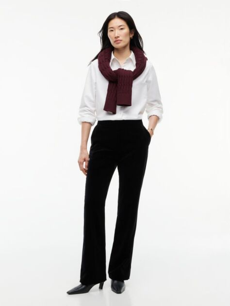 Black Slim Bootcut Velvet Trousers  Women