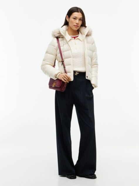 Beige Wool Blend Cable Knit Polo Jumper  Women