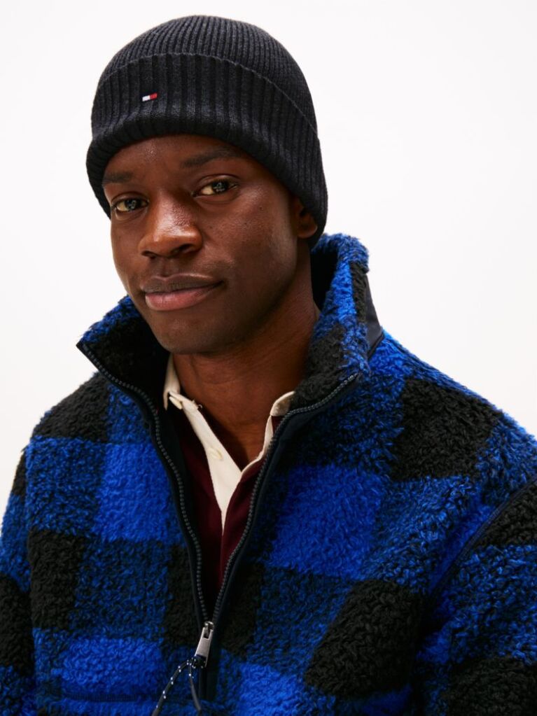 Grey Hilfiger Flag Beanie with Cashmere  Men