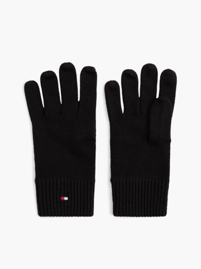 Black Hilfiger Flag Embroidery Gloves with Cashmere  Men