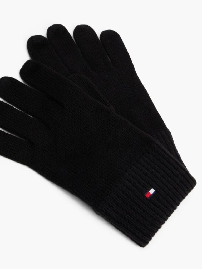 Black Hilfiger Flag Embroidery Gloves with Cashmere  Men