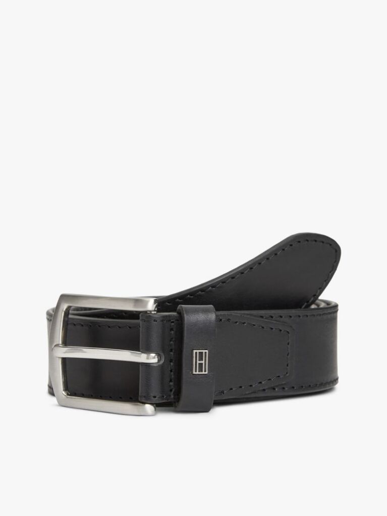 Black Denton Square Buckle Leather Belt  Men