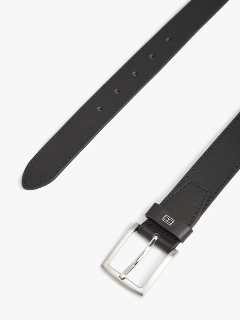 Black Denton Square Buckle Leather Belt  Men