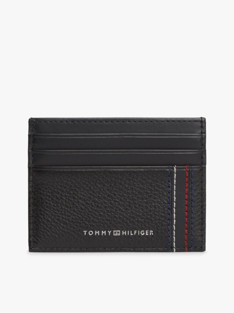 Black Logo Leather Credit Card Holder  Men