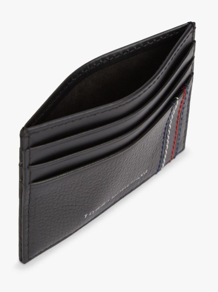 Black Logo Leather Credit Card Holder  Men
