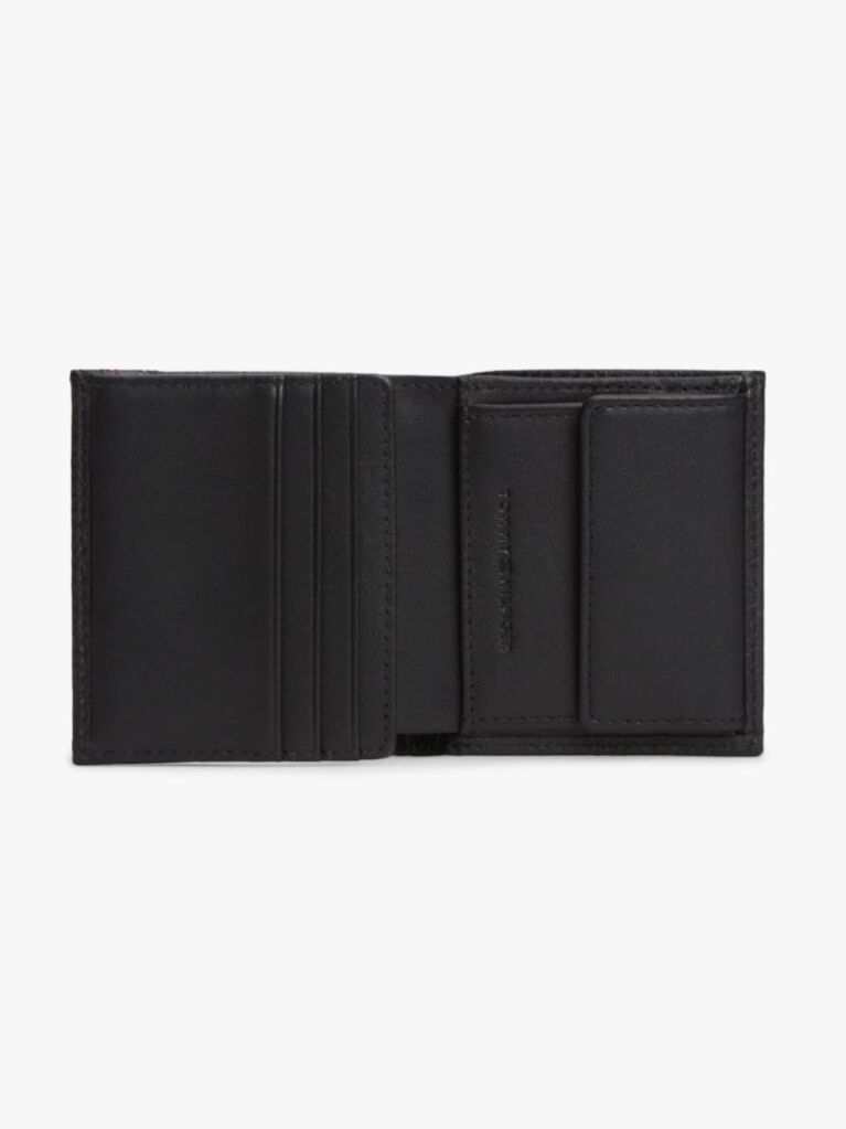 Black Logo Pebble Grain Leather Trifold Wallet  Men
