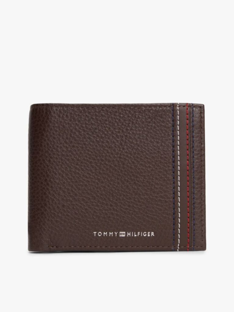 Brown Leather Bifold Card And Coin Holder  Men