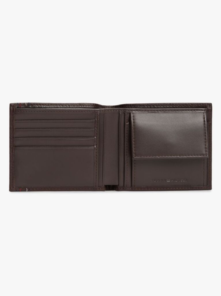 Brown Leather Bifold Card And Coin Holder  Men