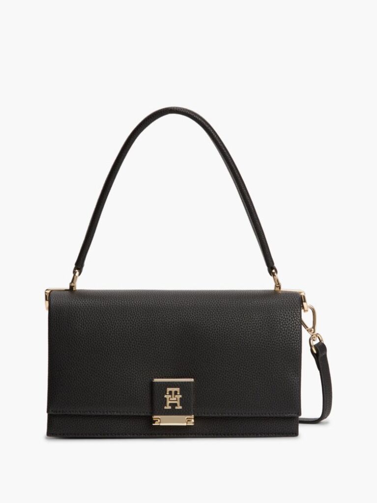 Black TH Monogram Flap Closure Crossbody Bag  Women