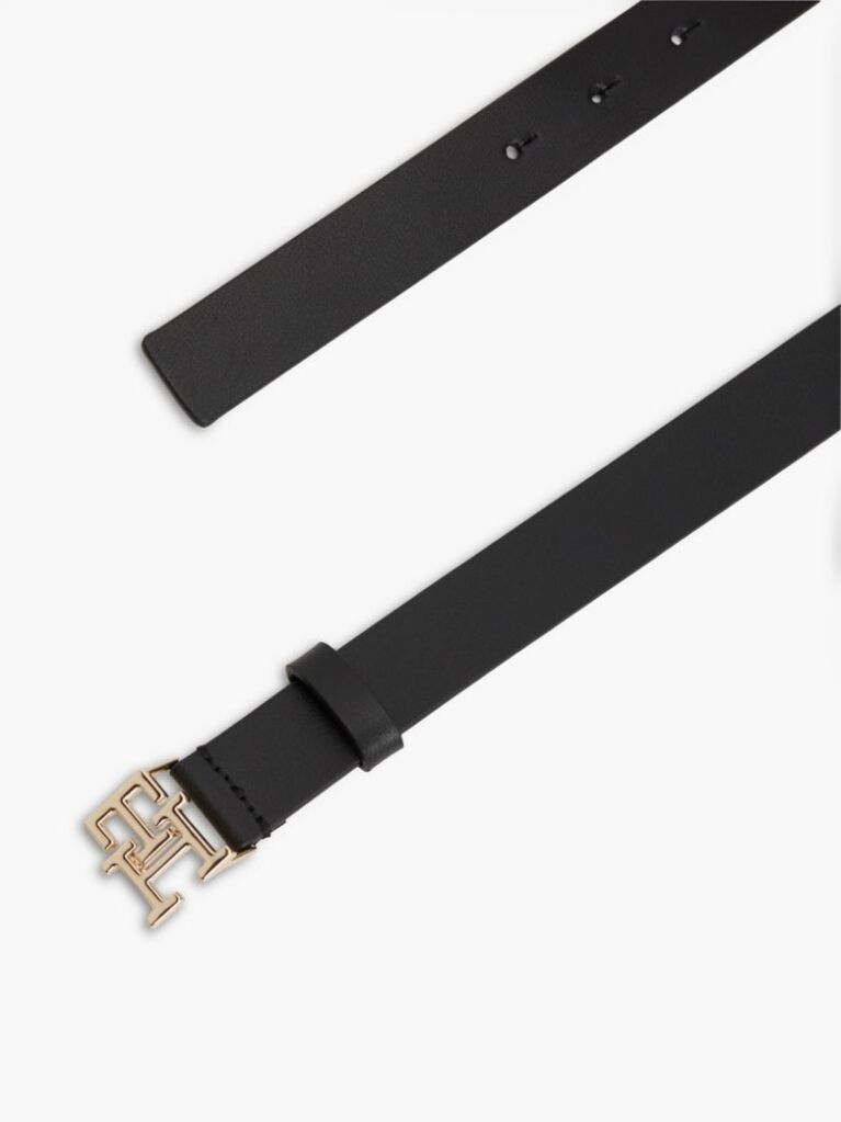 Black Modern TH Monogram Buckle Leather Belt  Women