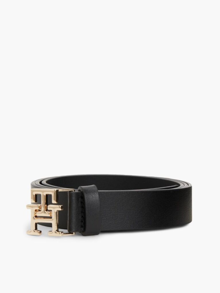 Black Modern TH Monogram Buckle Leather Belt  Women