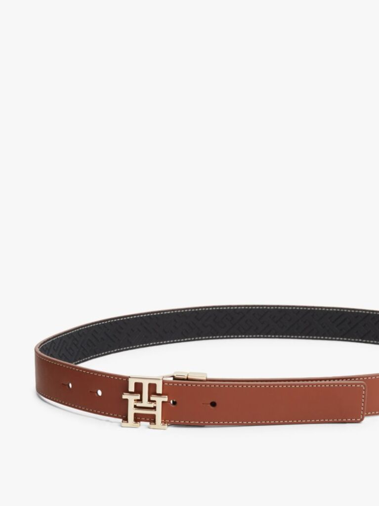 Multi TH Monogram Buckle Reversible Leather Belt  Women