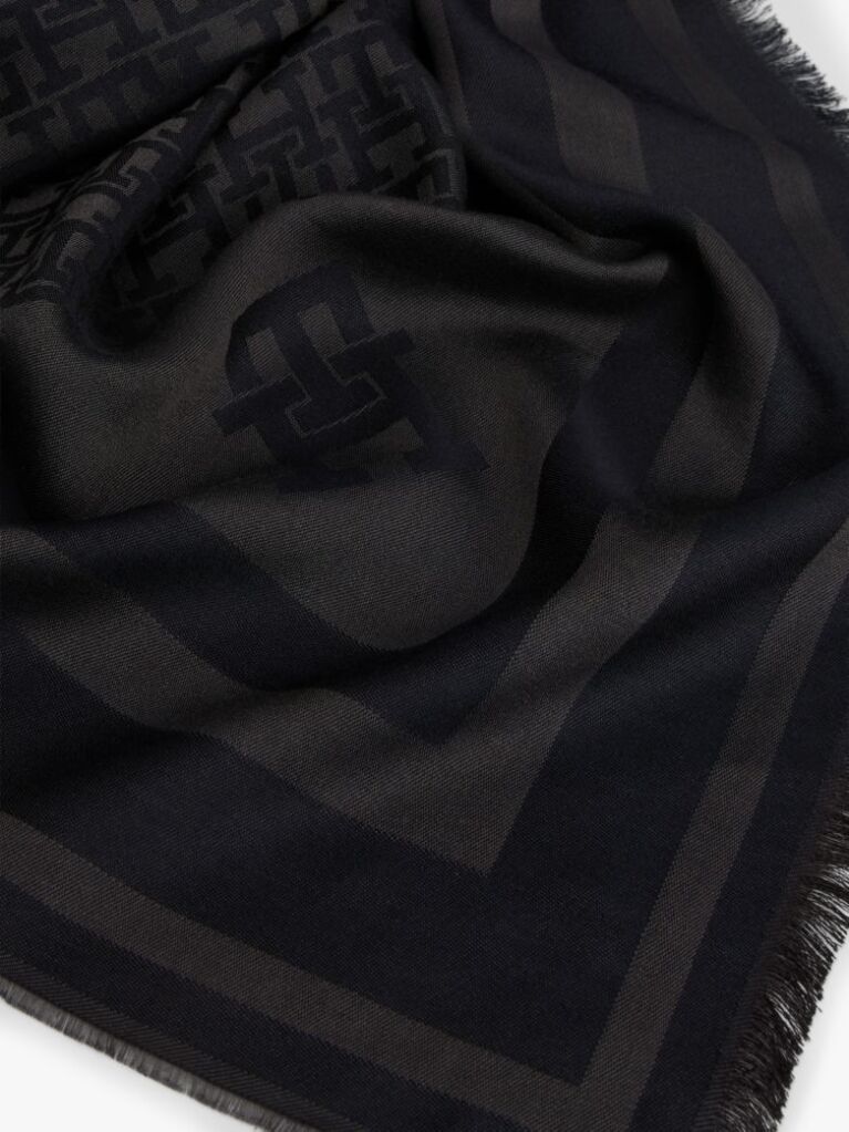 Black TH Monogram Scarf With Wool  Women