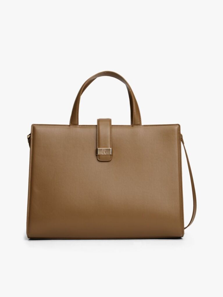 Brown Heritage TH Monogram Plaque Satchel  Women