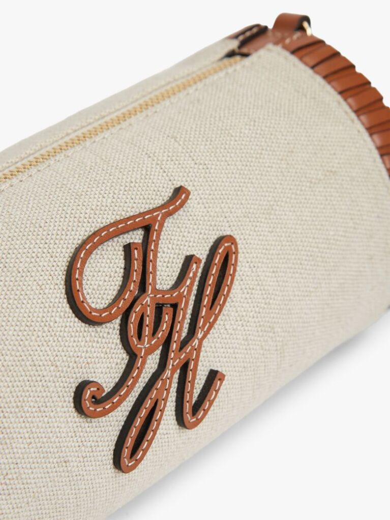 Beige Chain Strap Linen Canvas Shoulder Bag  Women