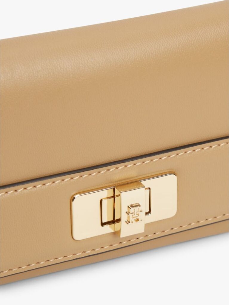 Beige Modern TH Monogram Turn Lock Trifold Wallet  Women