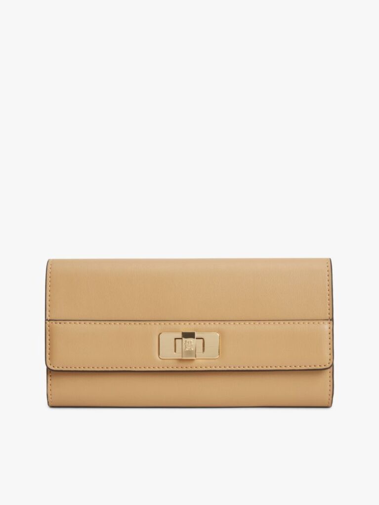 Beige Modern TH Monogram Turn Lock Wallet  Women