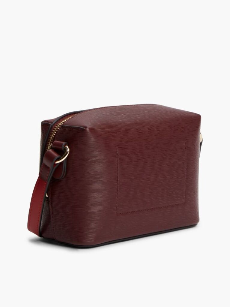 Red Modern Metallic Logo Textured Camera Bag  Women