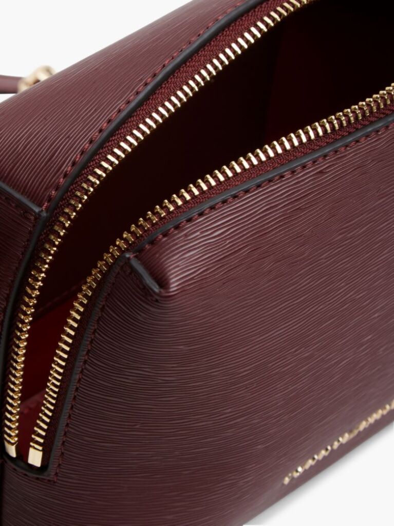 Red Modern Metallic Logo Textured Camera Bag  Women