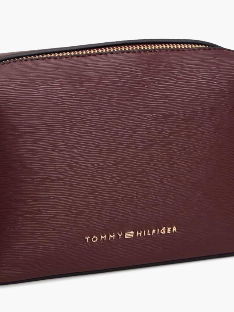 Red Modern Metallic Logo Textured Camera Bag  Women