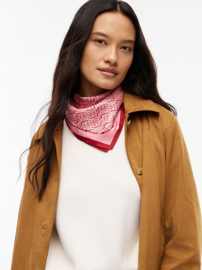 Red TH Monogram Pure Silk Square  Women