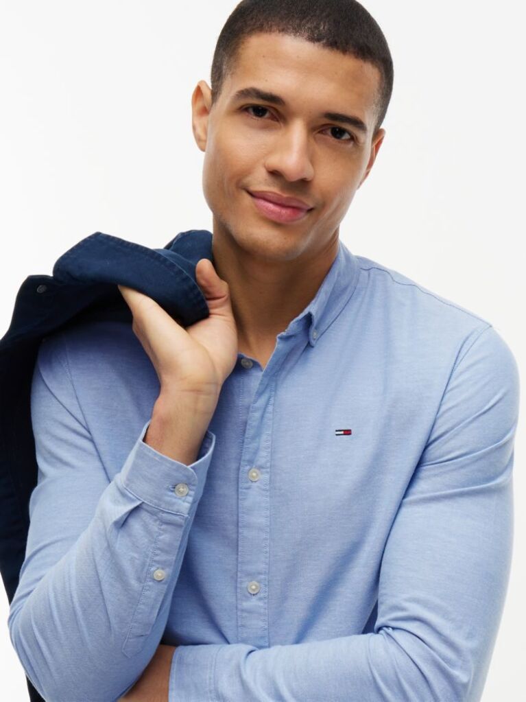 Blue Stretch Organic Cotton Slim Fit Shirt  Men
