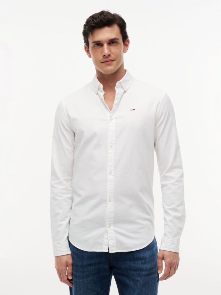 White Stretch Organic Cotton Slim Fit Shirt  Men