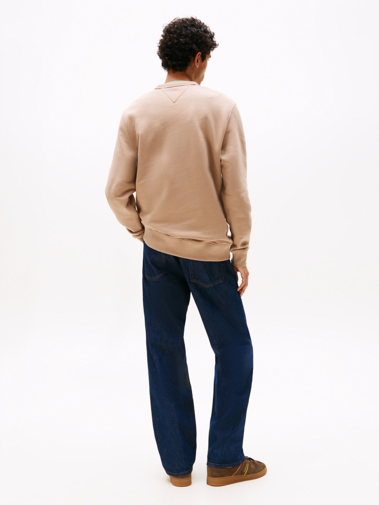 Beige Tonal Tommy Badge Crew Neck Sweatshirt  Men
