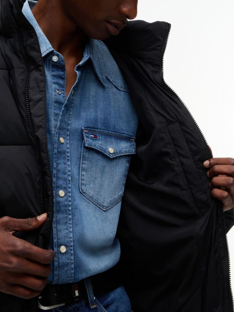 Black Water Repellent Crinkle Relaxed Puffer Jacket  Men