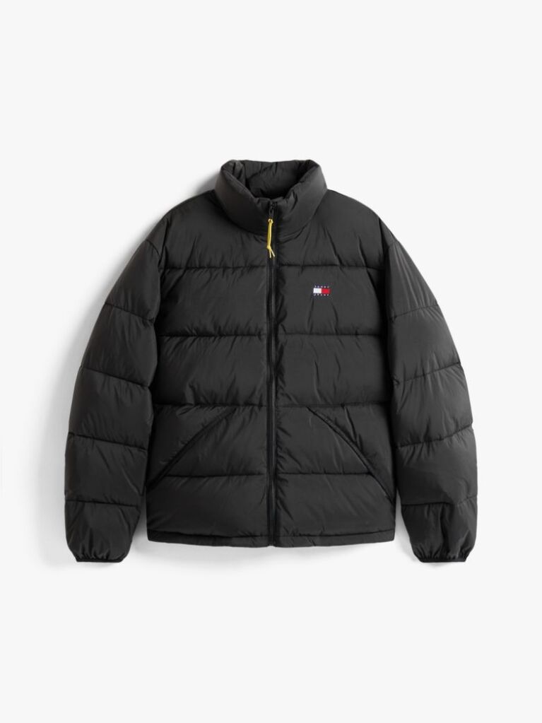 Black Water Repellent Crinkle Relaxed Puffer Jacket  Men