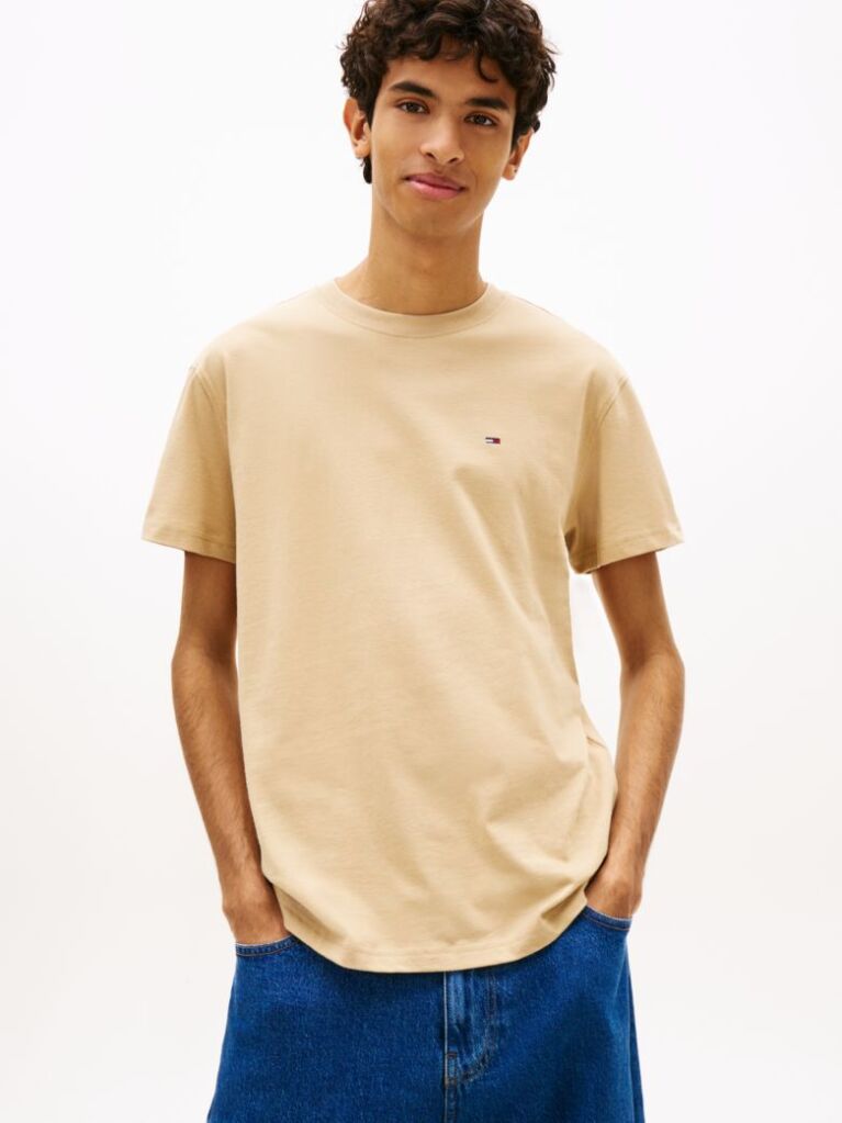 Beige Tommy Flag Crew Neck T-Shirt  Men